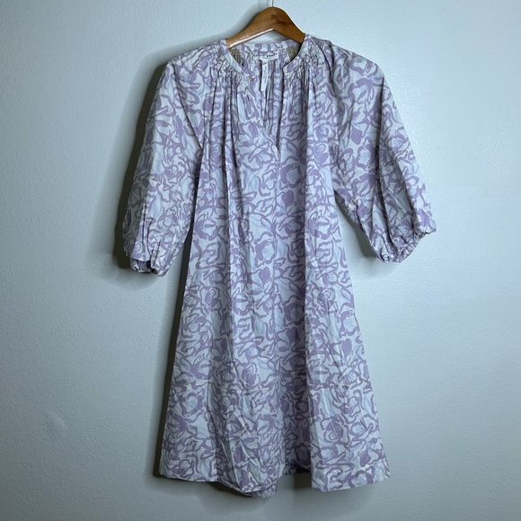 Apiece Apart Purple White Floral Multicolor Long Sleeve Cotton Poplin Mini Dress - Picture 1 of 14